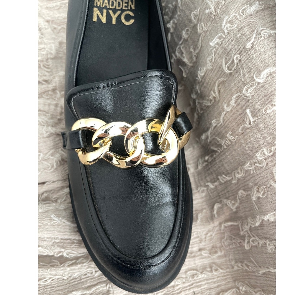 Madden NYC Womens Black Chunky Platform Loafers Gold Chain Link Lug Sole Size 6 - Picture 6 of 8